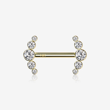 A Pair of 14 Karat Gold OneFit Threadless Sparkle Ray Multi-Gem Nipple Barbell-Clear Gem